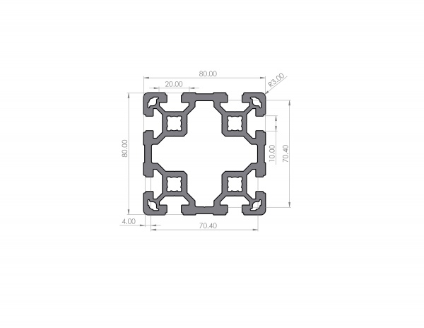 Aluminium profile 80x80 groove 10 B-type